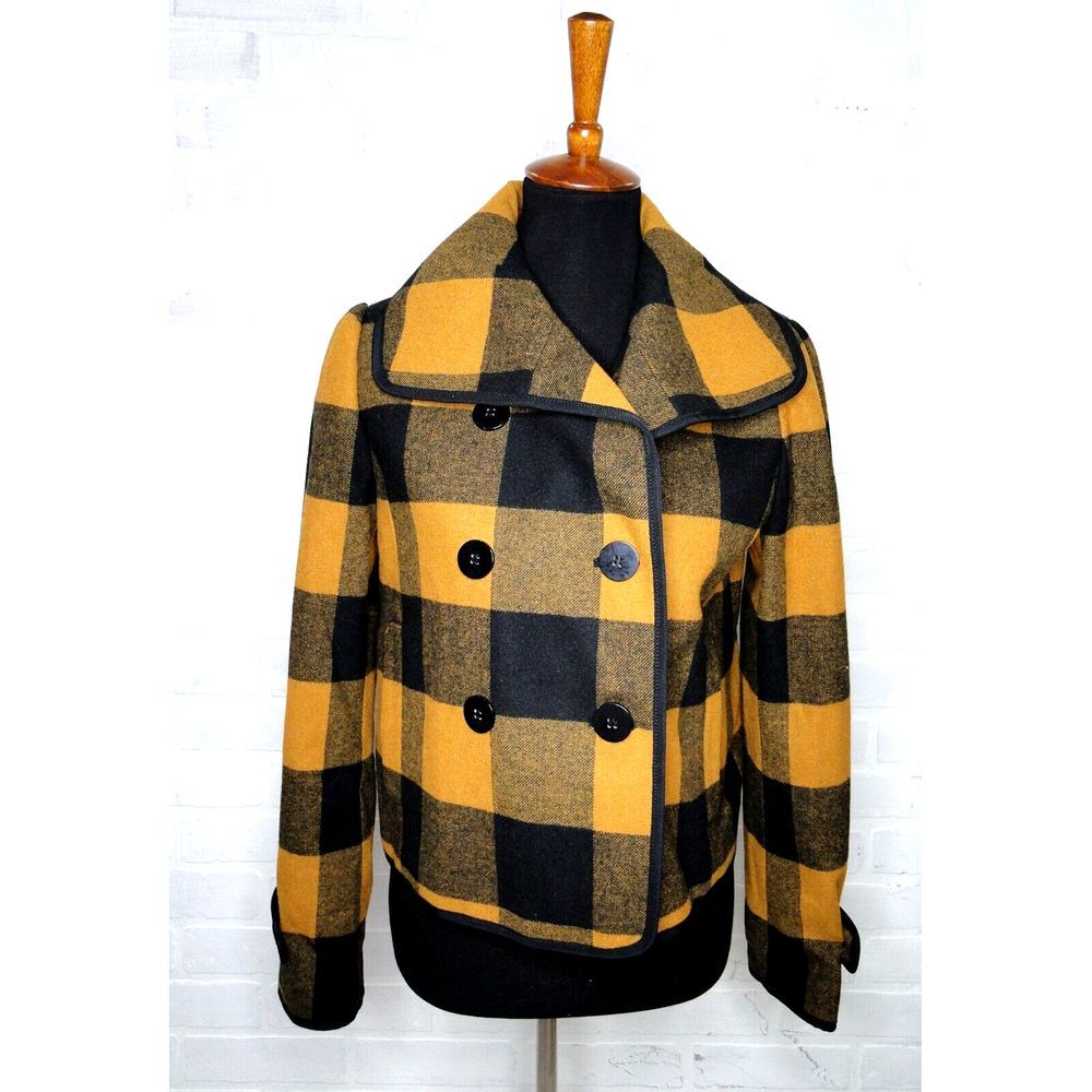 ANN TAYLOR LOFT Women's Size S small Jacket Pea Coat Plaid Wool‎ Blend